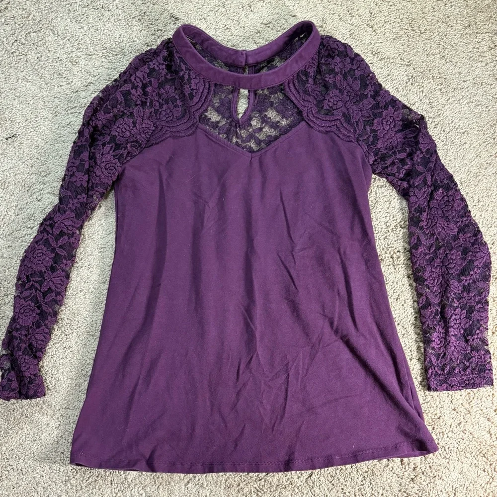 Torrid Deep Purple Lace Sleeve Blouse - Picture 1 of 4